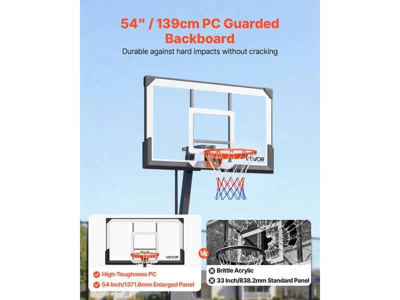  Vevor panier de basket-ball sur pied avec roues hauteur réglable 2,3-3,05 m  - Conforama B