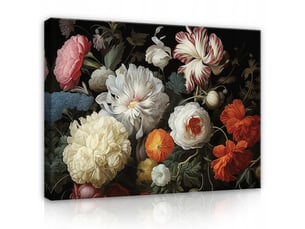 Tableau décoration murale impression sur toile fleurs vintage noir - 120x80 cm - tableau décoration murale chambre et salon