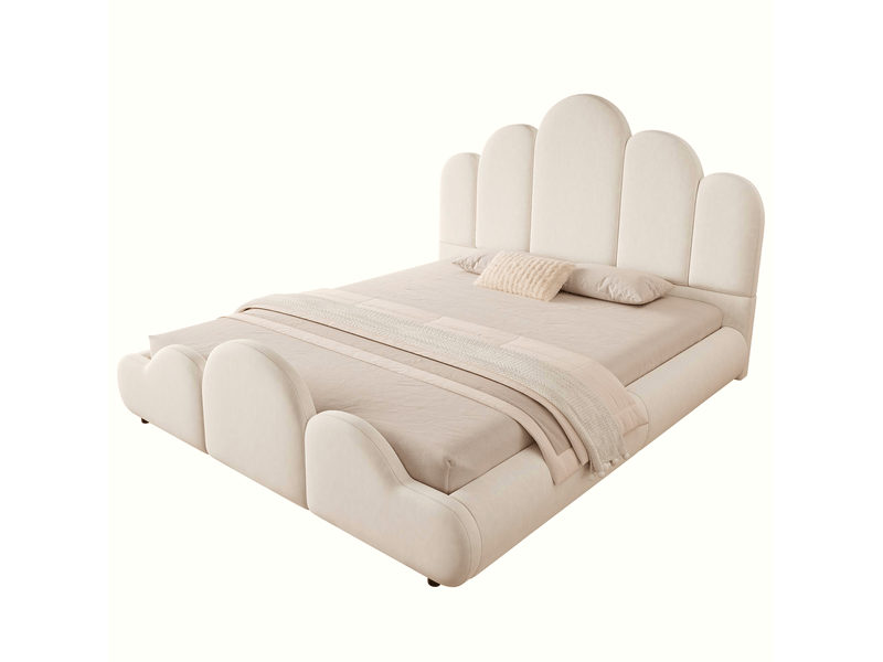  Lit enfant 140x200 cm en velours beige avec sommier à lattes et angles arrondis  - Conforama A