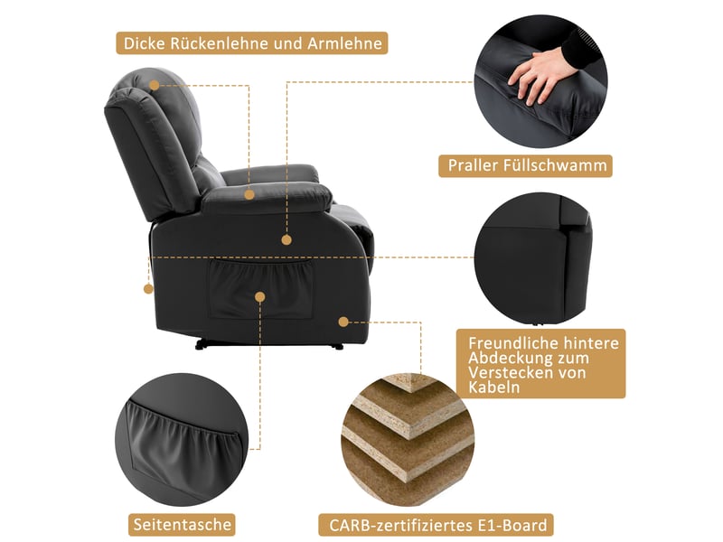  Fauteuil relax manuel,80x90x100 cm,avec repose-pieds,similicuir,noir  - Conforama D