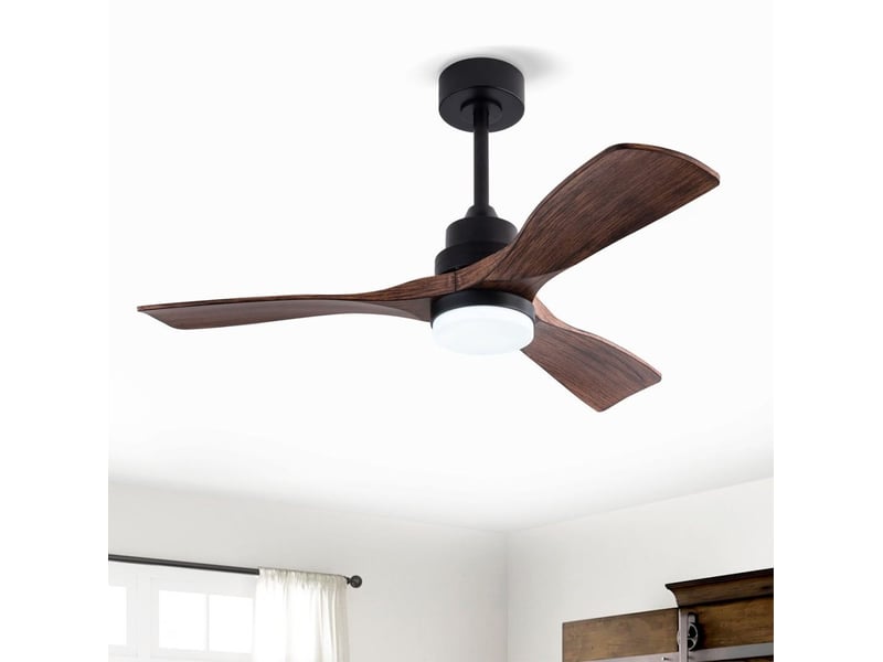  Ventilateur de plafond 107x107x34 cm noir et noyer foncé, abs avec lumière led et télécommande 6 vitesses  - Conforama B