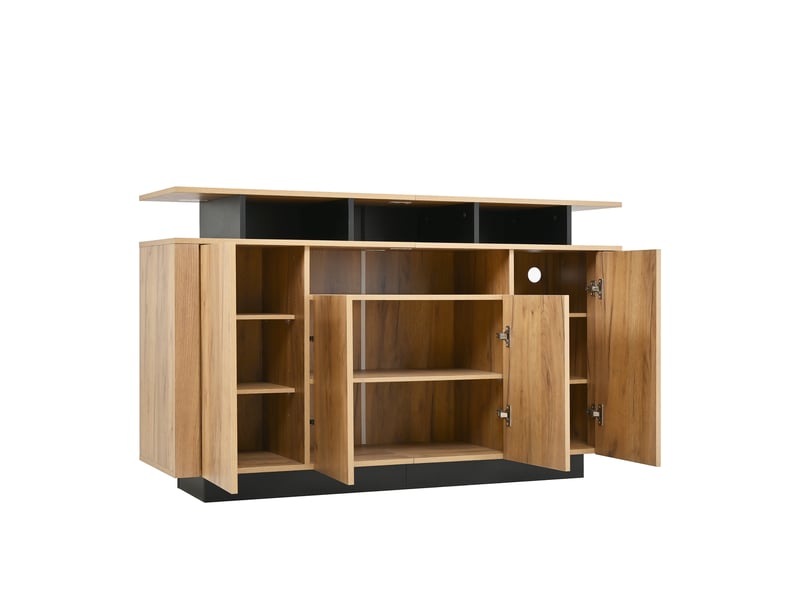  Buffet oslo nature 140x40x85 cm, 4 portes &amp; 3 niches ouvertes, rangement salon bureau  - Conforama D