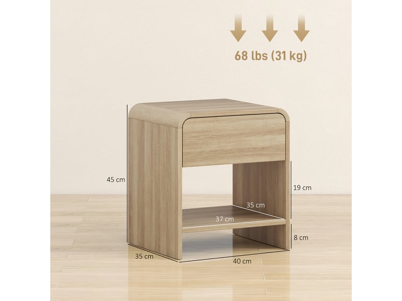  Ensemble de 2 tables de chevet scandinaves aux angles arrondis, avec tiroir et compartiment ouvert, 40 x 35 x 45 cm, couleur naturelle  - Conforama E