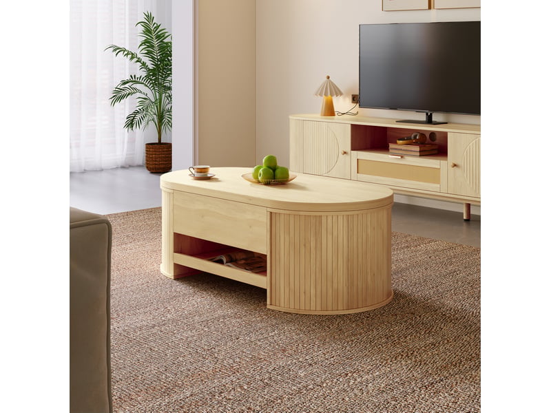  Table basse relevable 110x55,5x40 cm plateau relevable mdf couleur naturelle  - Conforama E