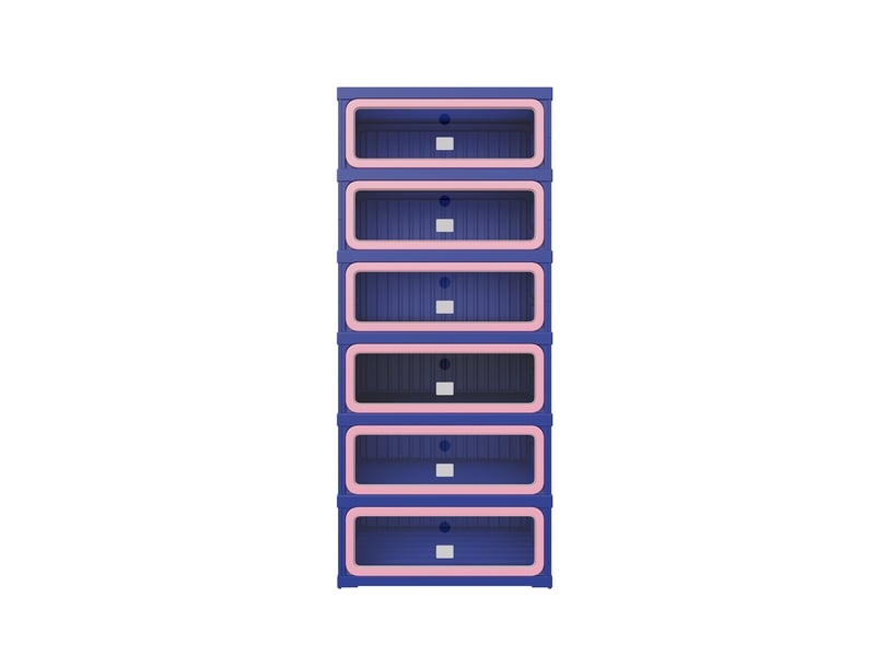 Meuble à chaussures pliable - 45x34,5x105,5 cm - meuble de rangement à 1 colonne et 6 niveaux - bleu et rose - Conforama A