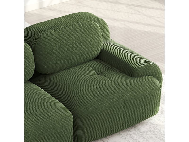  Canapé d’angle modulaire 208x103x75 cm — assise souple, lignes courbes, sans montage, tissu côtelé vert  - Conforama E