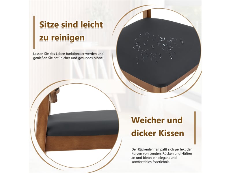  Lot de 2 chaises de salle à manger à dossier papillon  - assise rembourrée bois d’hévéa noir  - Conforama E
