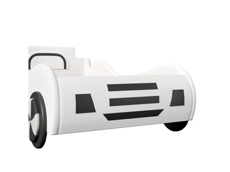 Lit simple enfant voiture 90x200 cm – blanc – rangement hydraulique avec sommier à lattes, sans matelas  - Conforama E