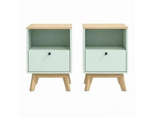 Lot de 2 tables de chevet avec niche ouverte en mdf vert clair et effet chêne