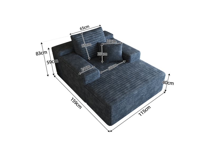  Méridienne modulaire 1 place à assise profonde en mousse, sans montage, en velours côtelé bleu  - Conforama C