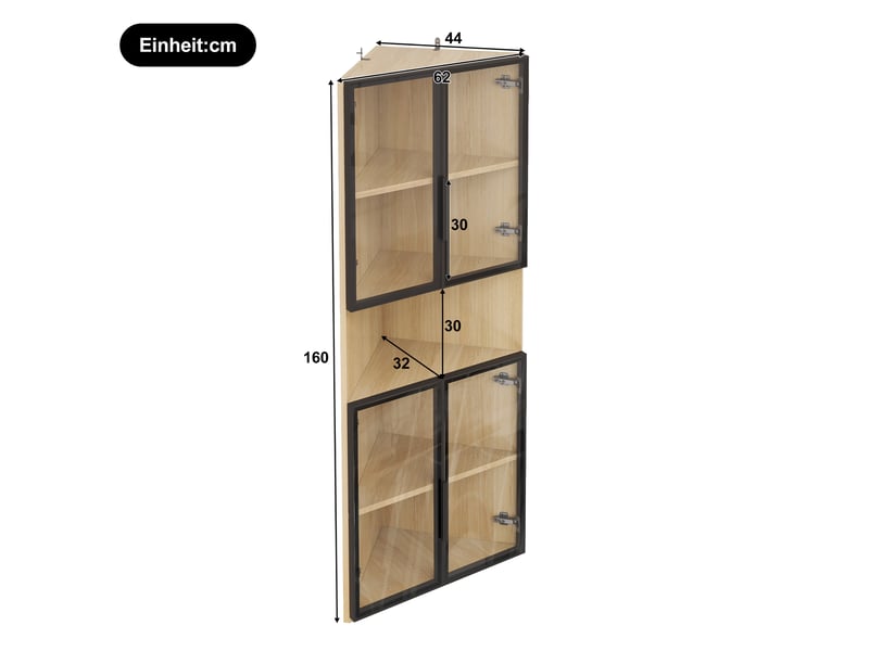  Vitrine 62x32x160 cm avec éclairage led, armoire en verre trempé avec cadre aluminium, meuble d'exposition pour collection et rangement - chêne  - Conforama E