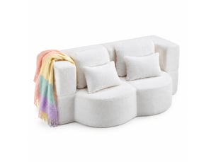 Canapé convertible modulable 2 places en tissu blanc, avec coussins