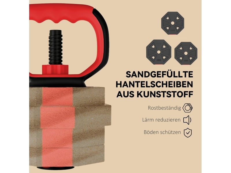  Ensemble d'haltères réglables 20 kg 100x18x18 cm 4 en 1 rouge  - Conforama D