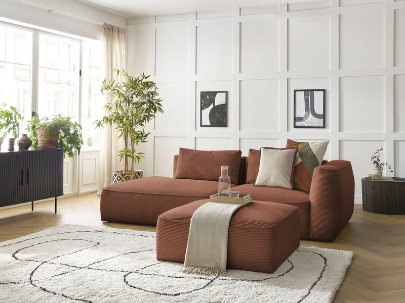  Bobochic canapé droit fixe 3 places leopold velours côtelé avec pouf orange  accoudoir droit LEOPOLD - Conforama B