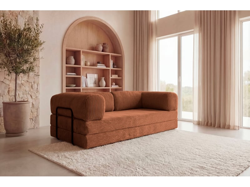 Cosima - canapé droit convertible petit velours côtelé 3 places terracotta  - Conforama B