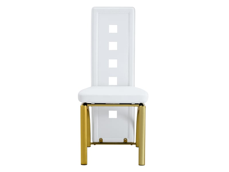  Lot de 4 chaises de salle à manger 43x49x102,5 cm motif perforé métal et polyuréthane (pu) blanc et doré  - Conforama A