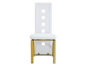 Lot de 4 chaises de salle à manger 43x49x102,5 cm motif perforé métal et polyuréthane (pu) blanc et doré
