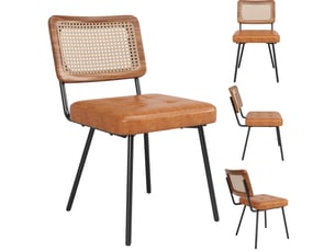 Lot de 4 chaises de salle à manger rétro marron en pu, rotin pe et métal