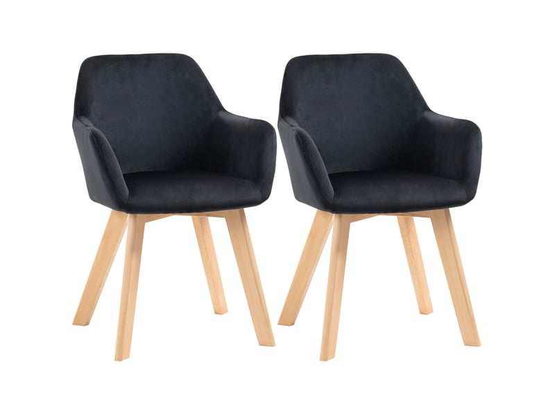  Lot de 2 chaises de cuisine 54x57x80 cm en polyester et bois noir, avec accoudoirs allongés et dossier confortable  - Conforama A