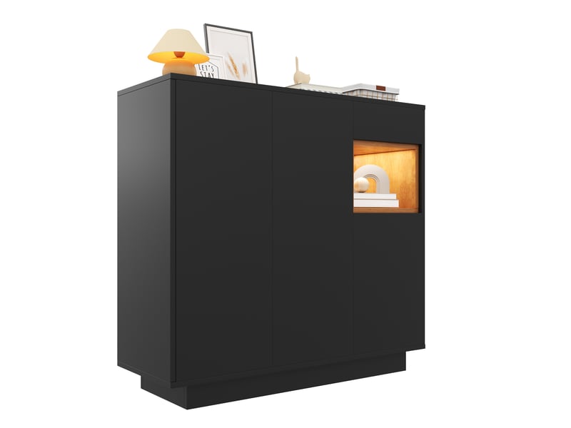  Meuble à chaussures 105x39,5x100,5 cm avec led 16 couleurs, rangements modulables, bois et noir  - Conforama A