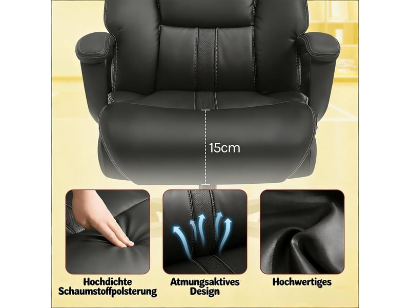  Fauteuil de bureau ergonomique noir, dossier inclinable à 15°, charge 150 kg  - Conforama E