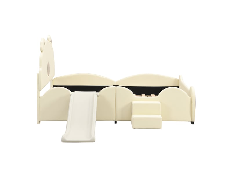 Lit enfant 140x200 cm forme ourson avec toboggan, pu, beige, sans matelas  - Conforama D