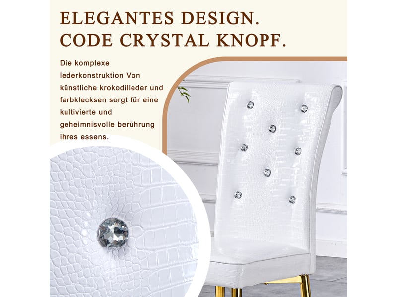  Lot de 4 chaises de salle à manger,avec dossier haut,pvc et métal doré,blanc  - Conforama E