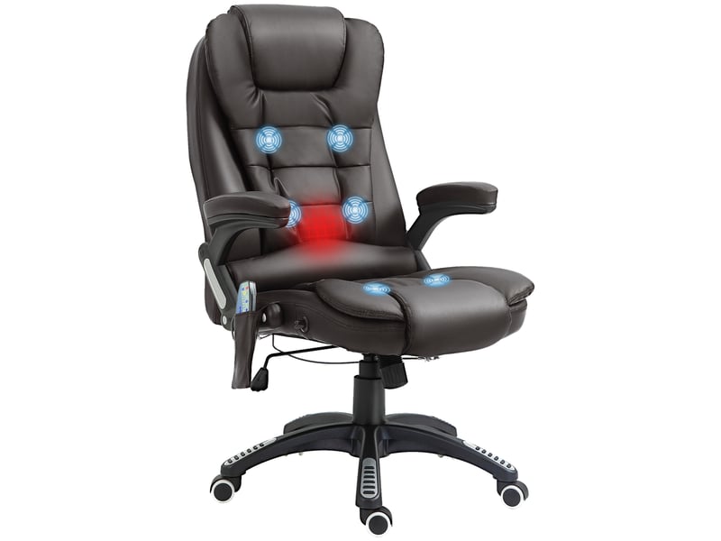  Fauteuil de bureau massant et chauffant électrique fauteuil bureau ergonomique revêtement synthétique brun  - Conforama A
