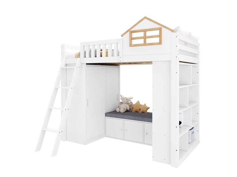  Lit mezzanine enfant 90x200 avec rangement et armoire homvra  - Conforama A