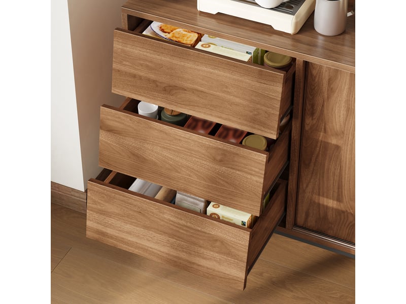  Buffet 3 tiroirs et 2 portes coulissantes 150x40x80 cm mdf noyer naturel  - Conforama R