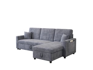 Canapé d'angle droit convertible <strong></strong> <strong>OMNIGLINT TRADING LTD</strong> 3 places Velours côtelé gris avec coffre de rangement