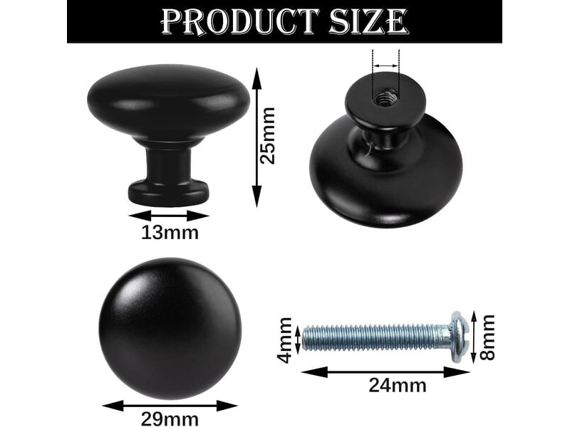  Pack de 2 poignées rondes noir mat, poignées vintage pour tiroirs, commodes et portes de chambre d'enfant  - Conforama D