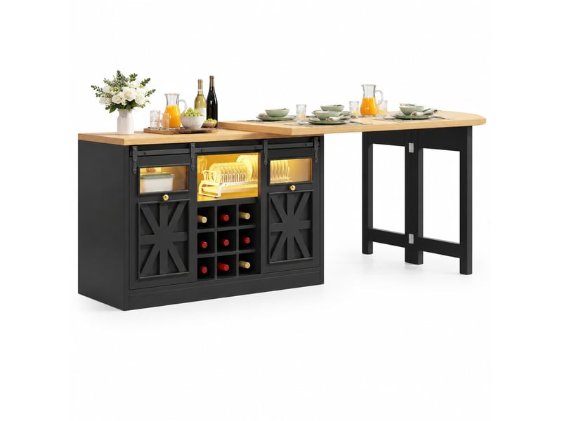 Buffet et enfilade avec 2 portes, led rgb et table extensible pivotante pour cuisine moderne, noir 120 × 40 × 72 cm - Conforama A