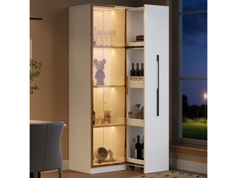  Vitrine en verre avec éclairage led et tiroir latéral, bibliothèque vitrée 70x40x160cm, meuble de rangement élégant pour salon.  - Conforama B