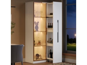 Vitrine en verre avec éclairage led et tiroir latéral, bibliothèque vitrée 70x40x160cm, meuble de rangement élégant pour salon.