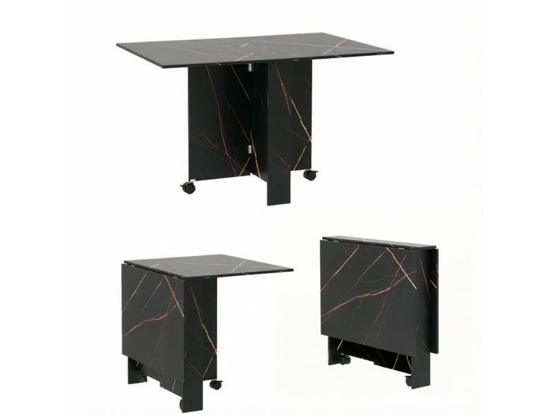  Table à manger pliante extensible 120 x 80 cm à roulettes verrouillables, noir  - Conforama A
