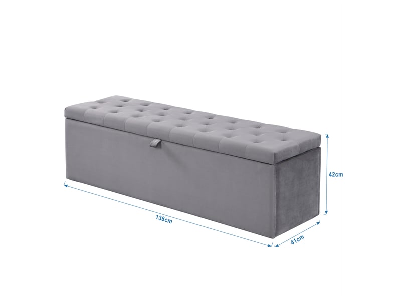  Banc coffre tcqpz en velours gris 138 x 41 x 42 cm avec rangement  - Conforama C