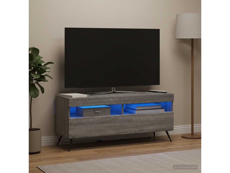  Meuble tv - banc tv - meuble de rangement led sonoma gris bois d'ingénierie  - Conforama D
