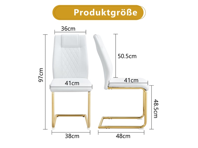 Lot de 4 chaises de salle à manger,41x48x97 cm,pu et métal doré,blanc - Conforama C
