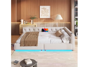 Lit 2 places 140x200 cm <strong>OKWISH</strong> <strong></strong> coloris beige