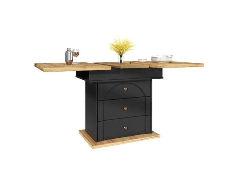  Table à manger extensible rectangulaire 110-140 x 80 cm, mdf, noir et bois naturel, avec rangement  - Conforama A