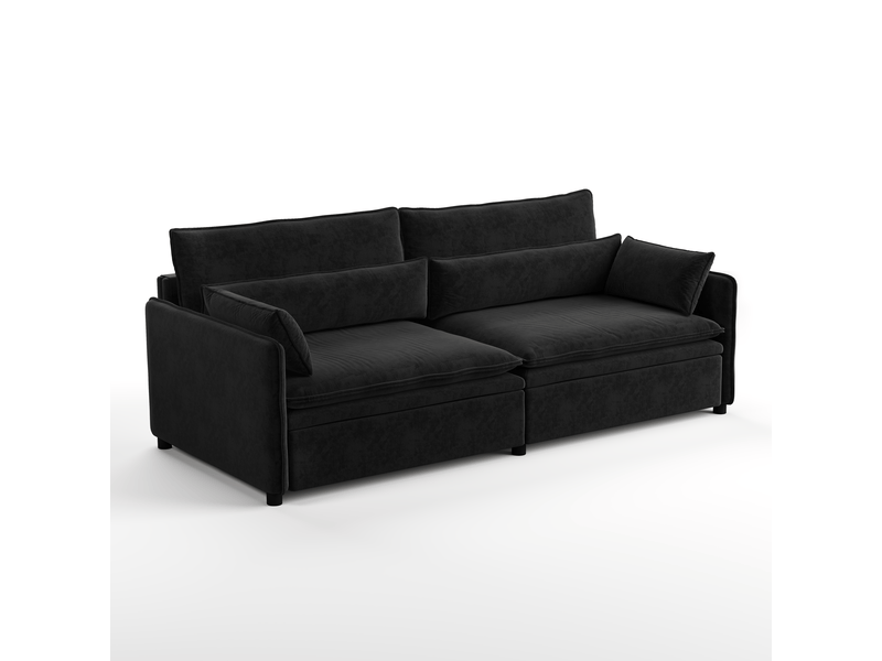  Canapé 3 places cloud en chenille noir 206 cm, convertible 3-en-1 avec rangement  - Conforama E