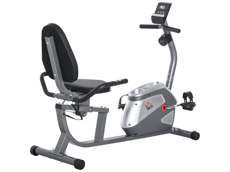  Vélo d'appartement semi-allongé avec siège réglable, 8 niveaux de résistance et écran lcd, 121,5-136 x 62,5 x 98 cm, gris  - Conforama A