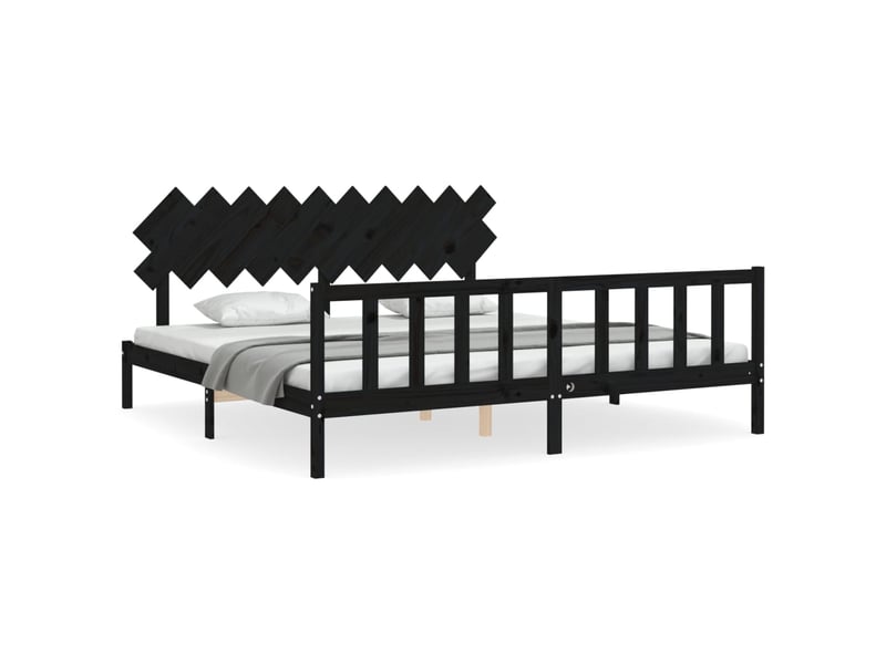  Lit double- lit adulte -  cadre de lit sans matelas noir 200x200 cm bois massif de pin  - Conforama A