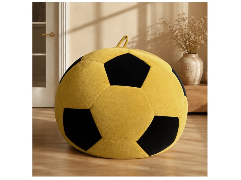  Fauteuil pouf ballon de football modenvie grande taille 130 x 90 cm jaune et noir en tissu flanelle  - Conforama B