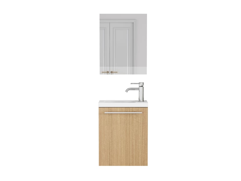 Meuble sous-vasque mural 40x25x48 cm avec lavabo céramique et miroir, chêne - Conforama D
