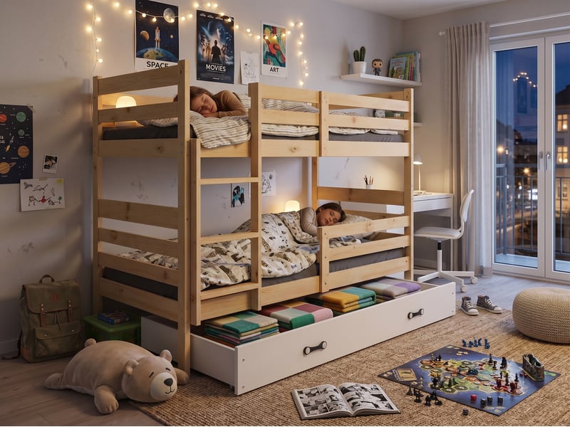  Lit superposé séparable 90x200 cm eric interbeds - bois massif de pin avec barrière, sommier et tiroir - pin naturel  - Conforama D