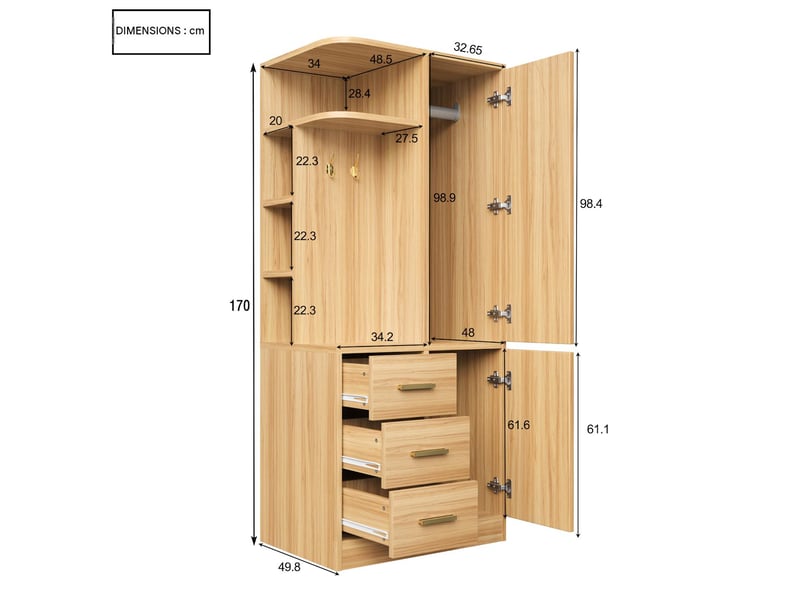  Armoire 1 porte avec penderie, tiroirs et étagères 70 x 50 x 170 cm LDW00638AAN - Conforama C