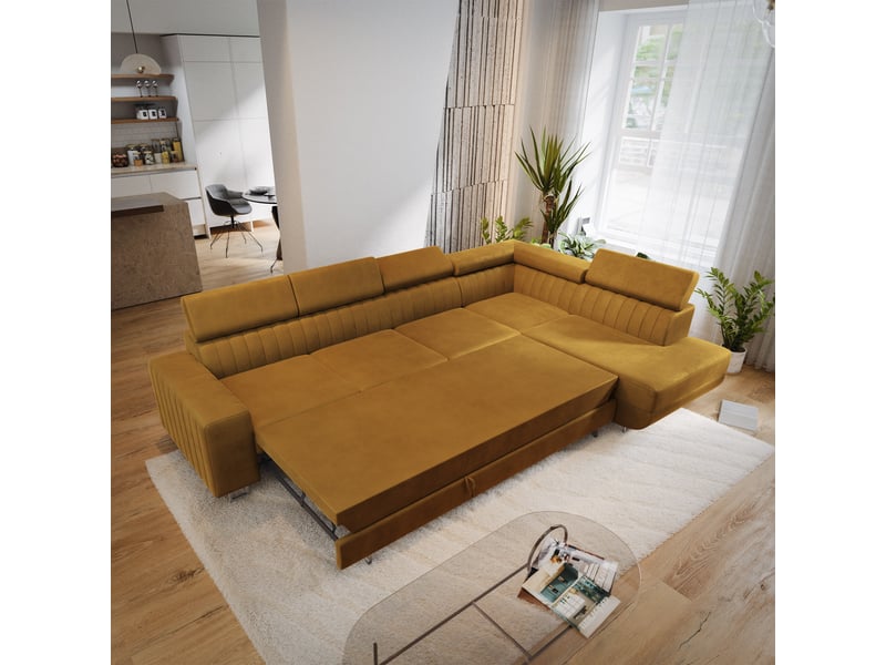 Canapé d'angle hestion, velours jaune - Conforama D