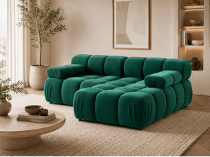Canapé d’angle droit modulable VENUS – velours vert – 188 × 155 cm